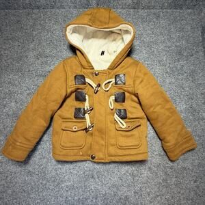 Vangull Toddler Boys Hooded Pea Button Fleece Coat Size 110 Soft Lined Jacket